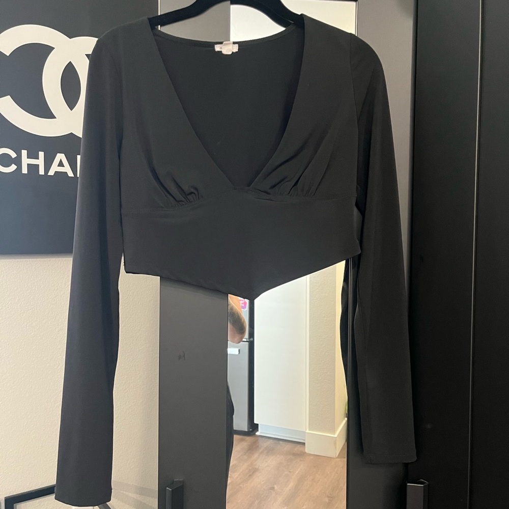 Garage Black Long Sleeve Crop Top